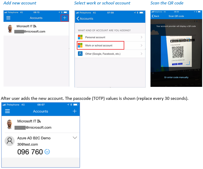 Adding new identity account to Microsoft authenticator