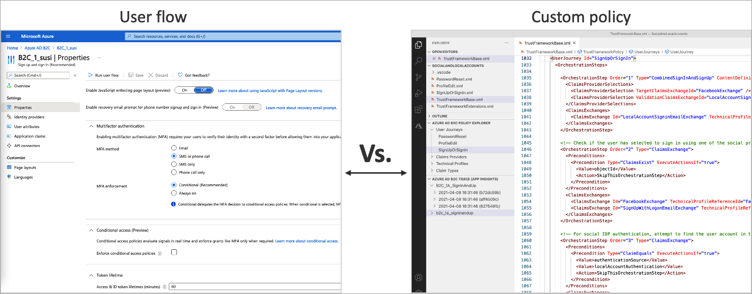 Azure Ad B2c User Flow vs Custom Policy